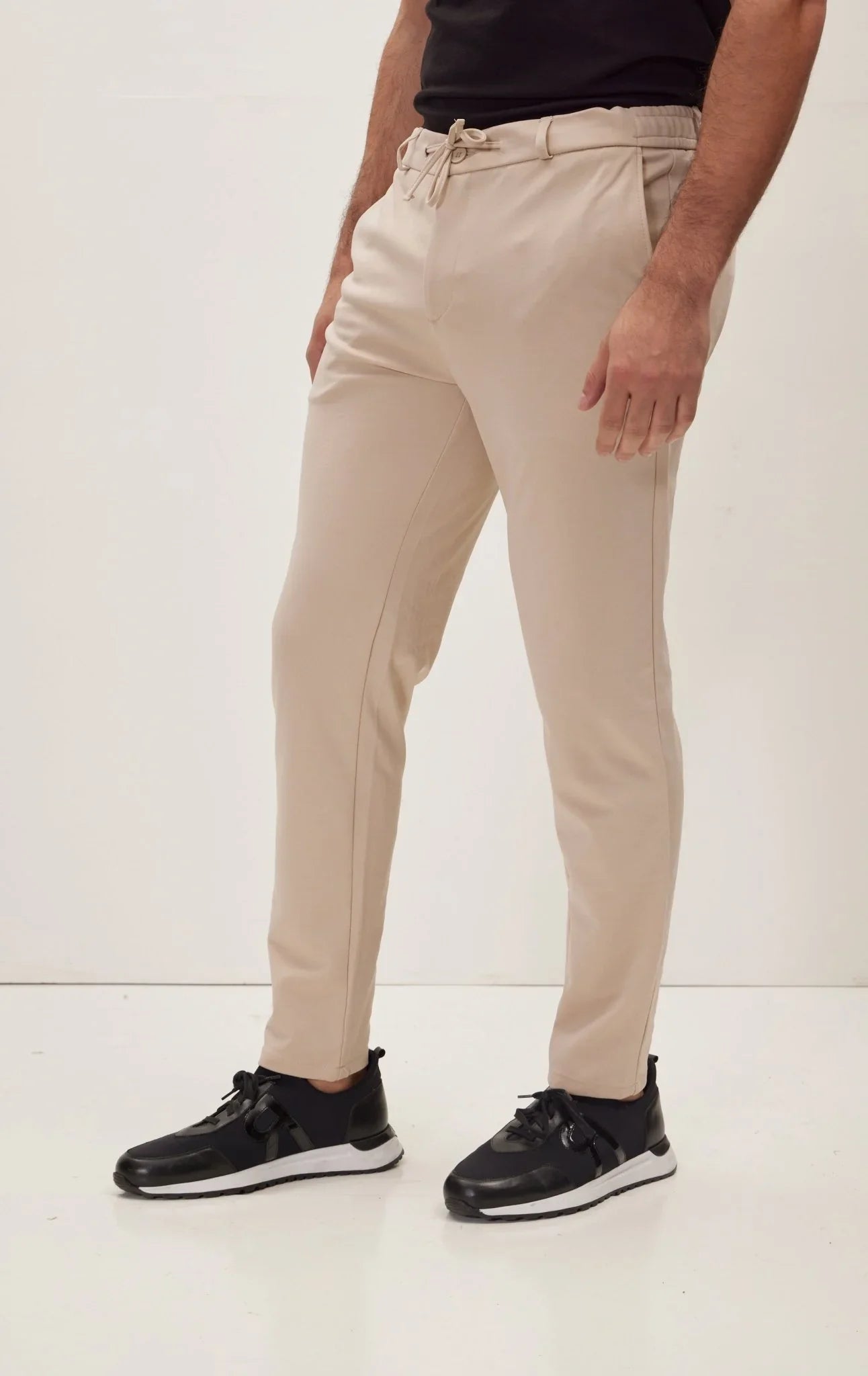 Fitted Casual Everyday Pants - Beige - Ron Tomson