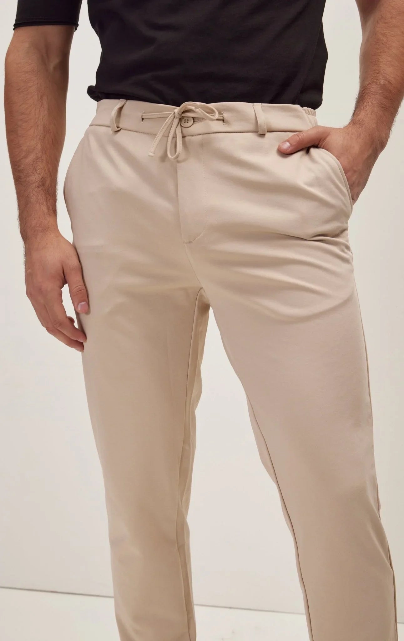 Fitted Casual Everyday Pants - Beige - Ron Tomson