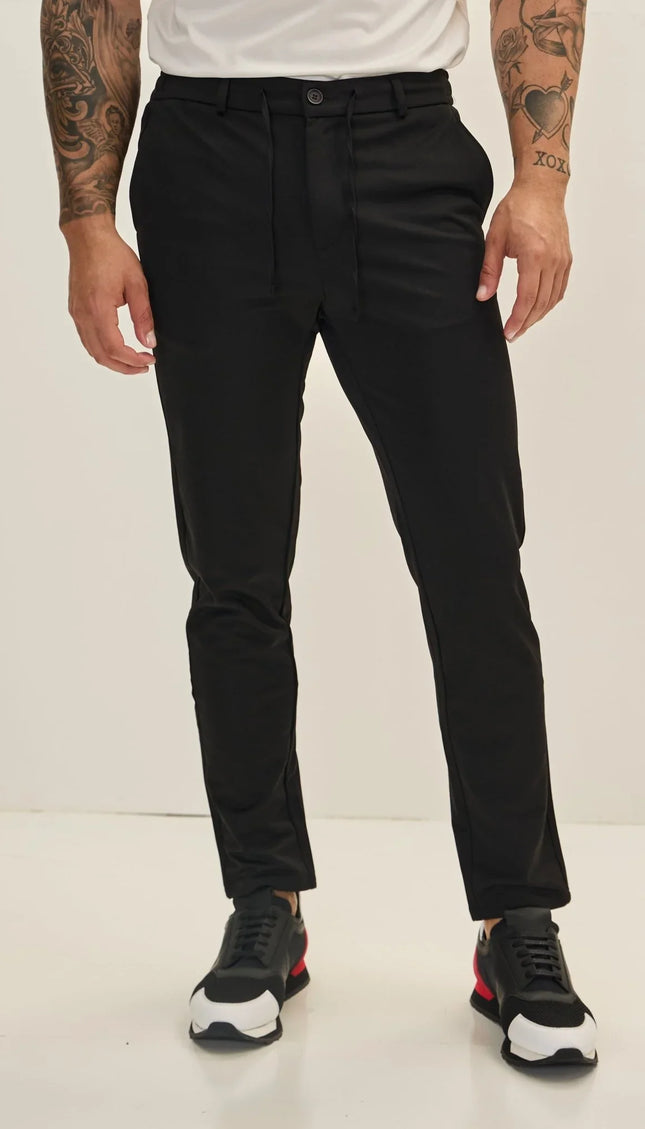 Fitted Casual Everyday Pants - Black - Ron Tomson