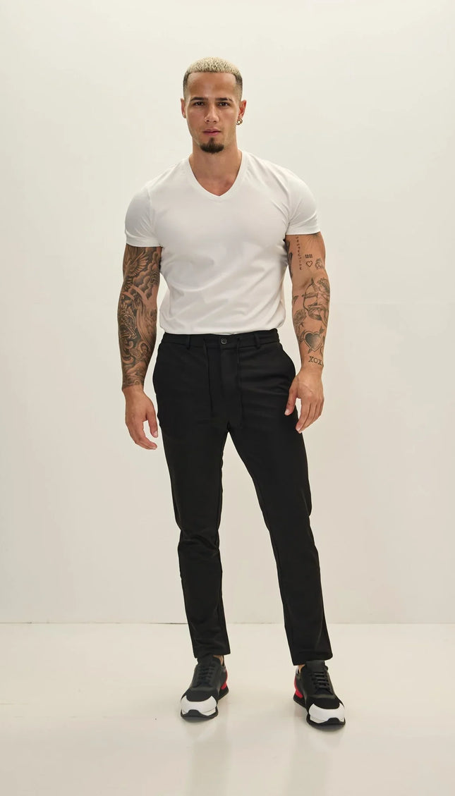 Fitted Casual Everyday Pants - Black - Ron Tomson