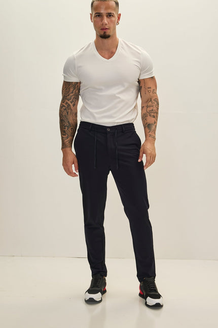 Fitted Casual Everyday Pants - Navy - Ron Tomson