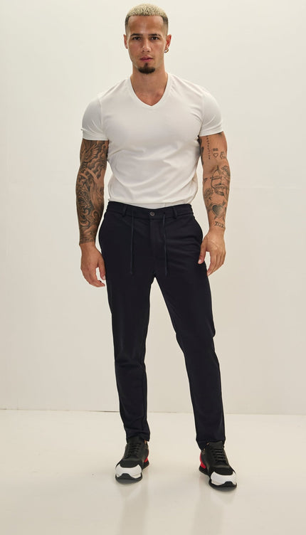 Fitted Casual Everyday Pants - Navy - Ron Tomson