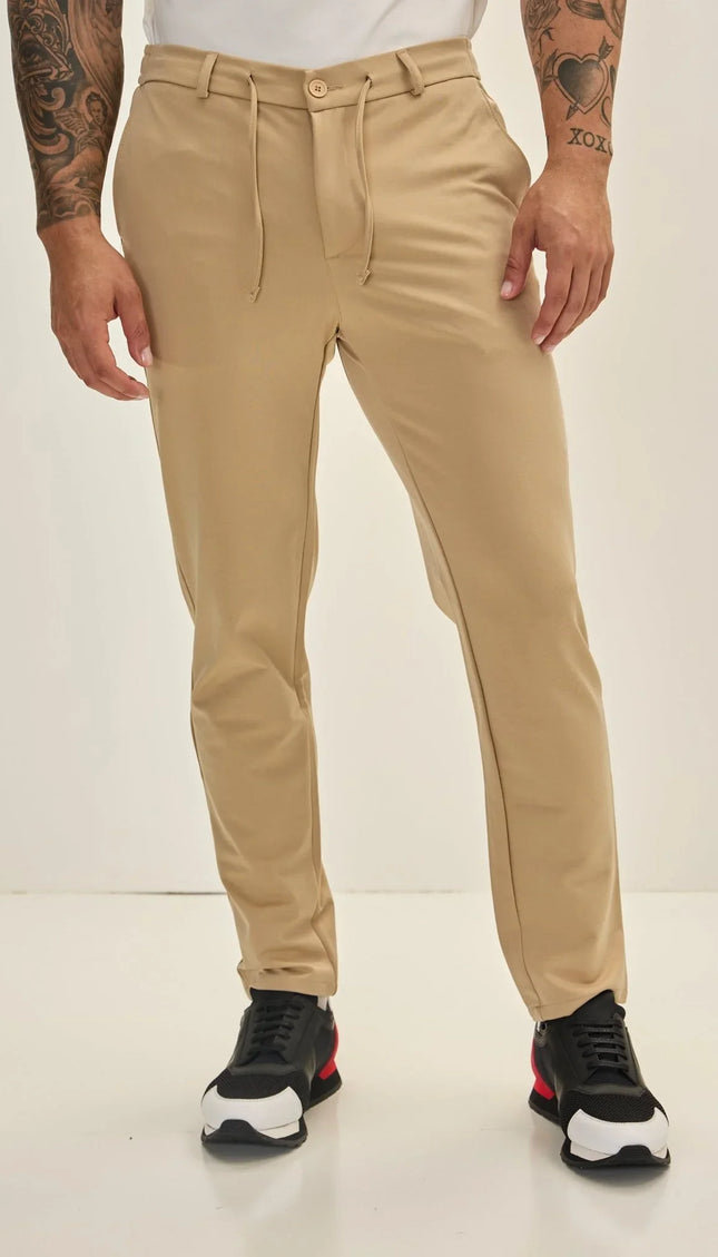 Fitted Casual Everyday Pants - Stone - Ron Tomson