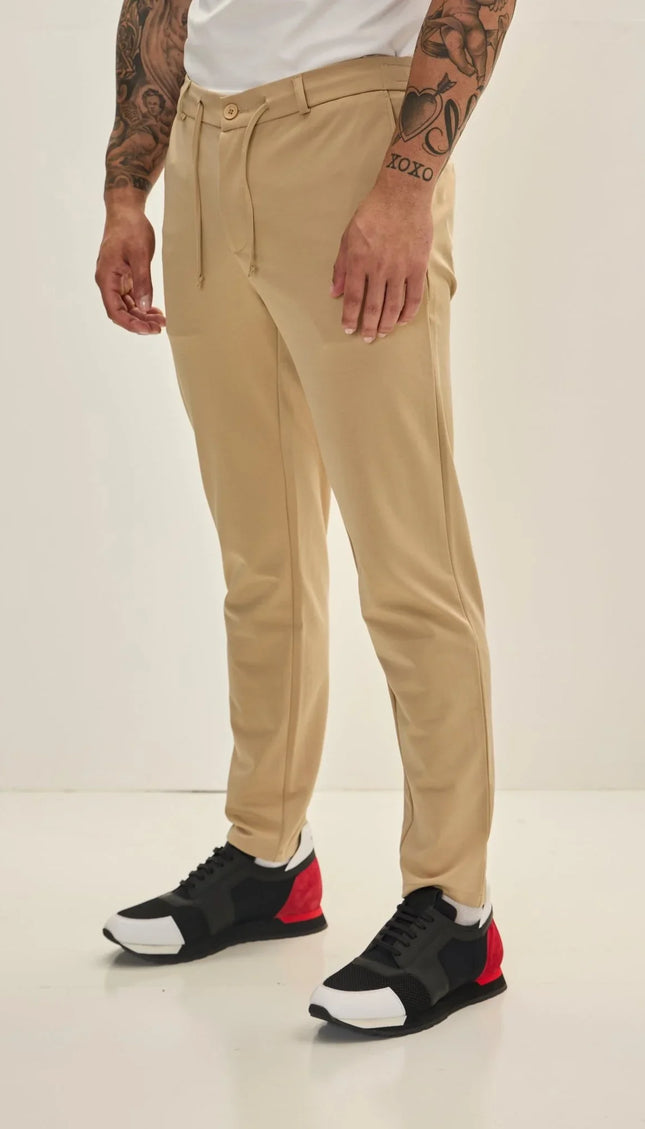 Fitted Casual Everyday Pants - Stone - Ron Tomson