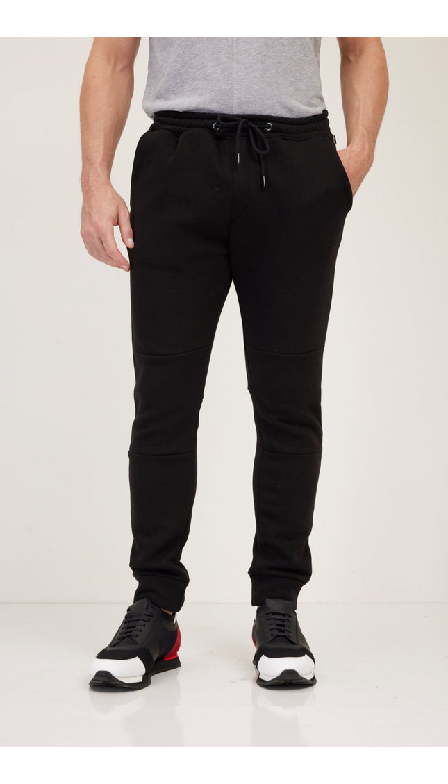Fitted Drawstring Sweatpants - Black - Ron Tomson