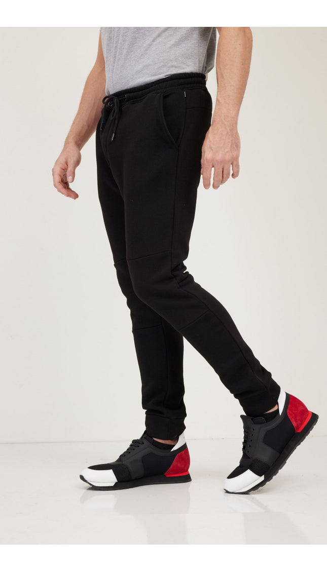 Fitted Drawstring Sweatpants - Black - Ron Tomson