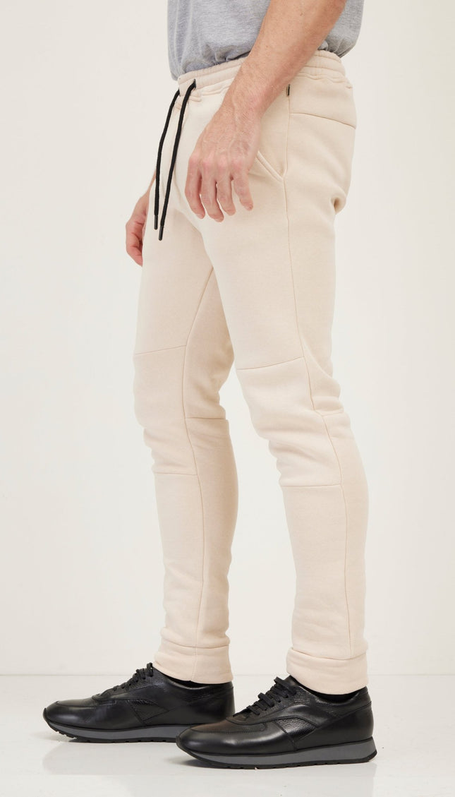 Fitted Drawstring Sweatpants - Stone - Ron Tomson