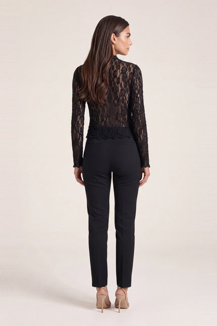 Fitted Floral Lace Top - Black - back view