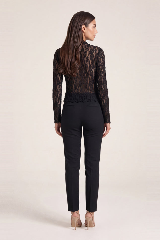 Fitted Floral Lace Top - Black - back view