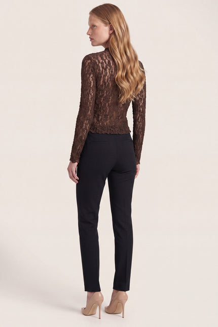 Fitted Floral Lace Top - Brown - back view