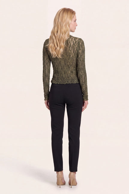 Fitted Floral Lace Top - Olive - back view