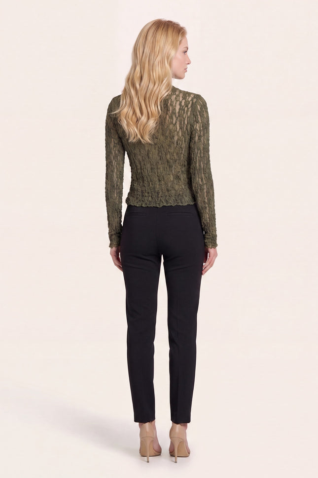 Fitted Floral Lace Top - Olive - back view