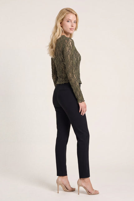 Fitted Floral Lace Top - Olive - side view