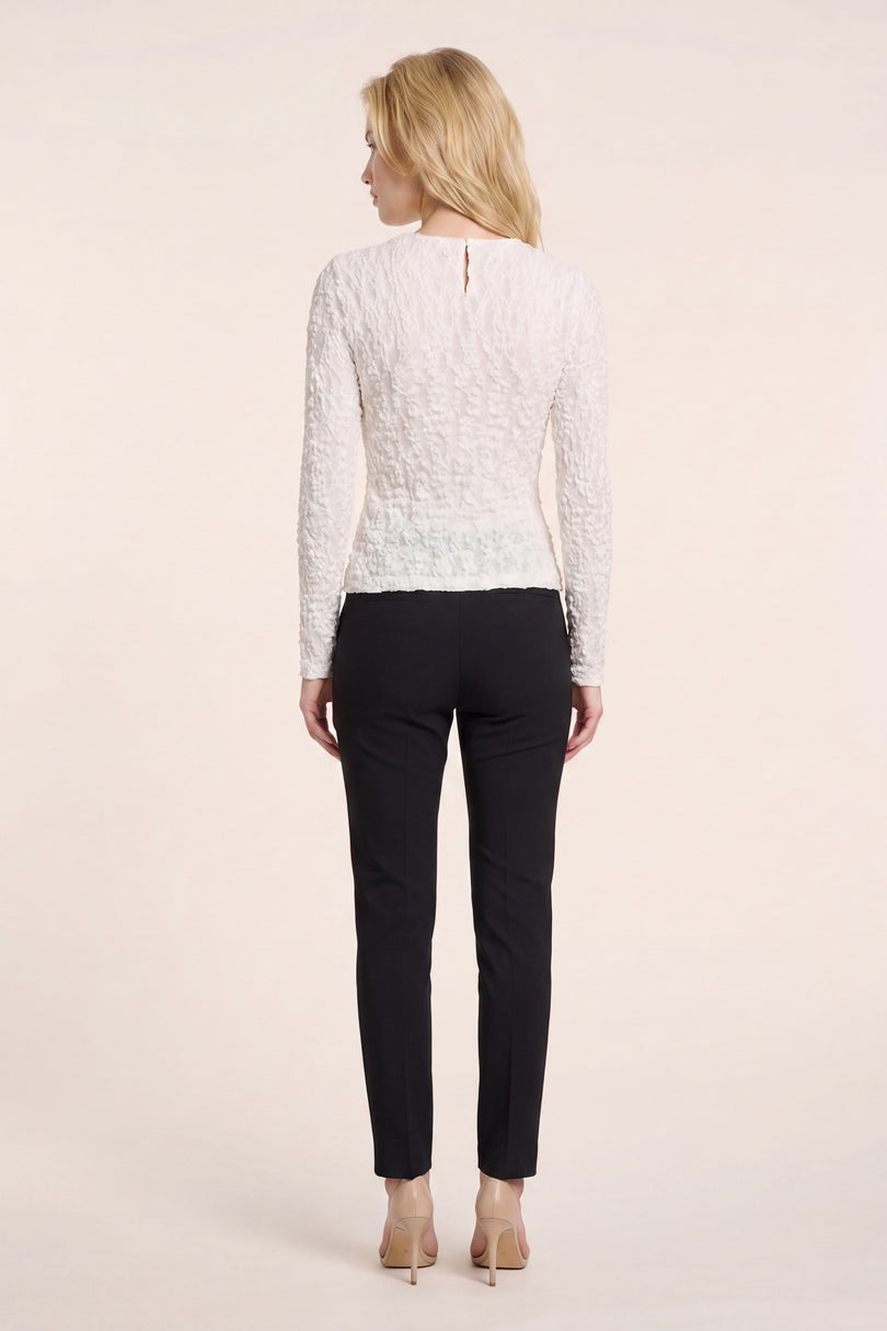 Fitted Floral Lace Top - White - back view