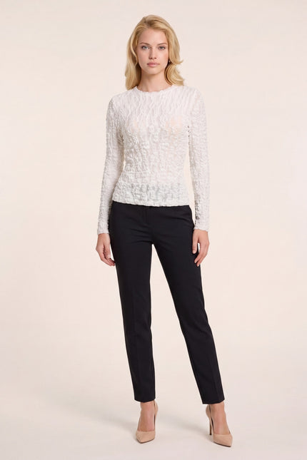 Fitted Floral Lace Top - White - front view