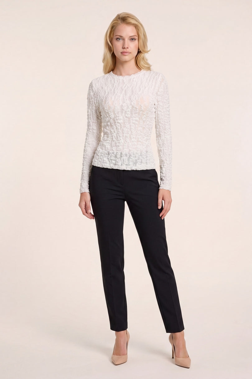 Fitted Floral Lace Top - White - front view