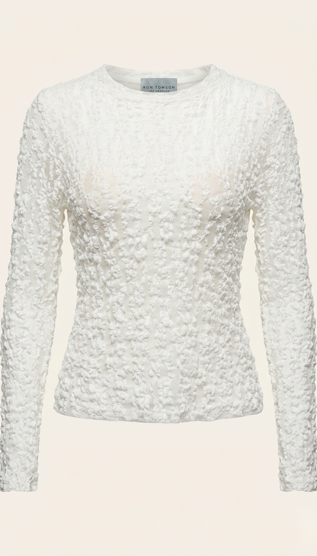 Fitted Floral Lace Shirt White - Front