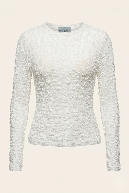 Fitted Floral Lace Shirt White - Front