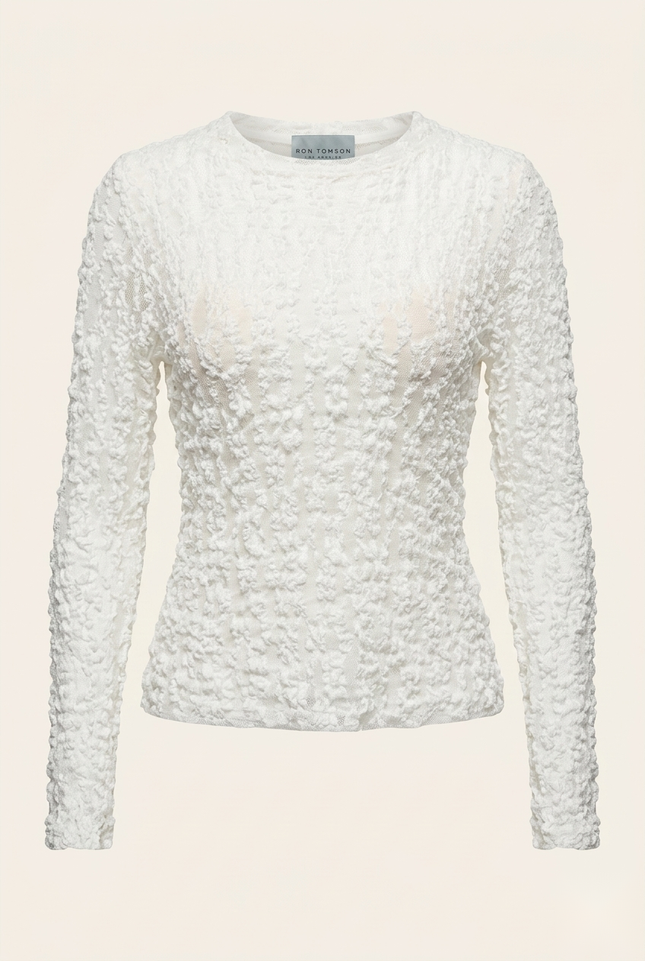 Fitted Floral Lace Shirt White - Front