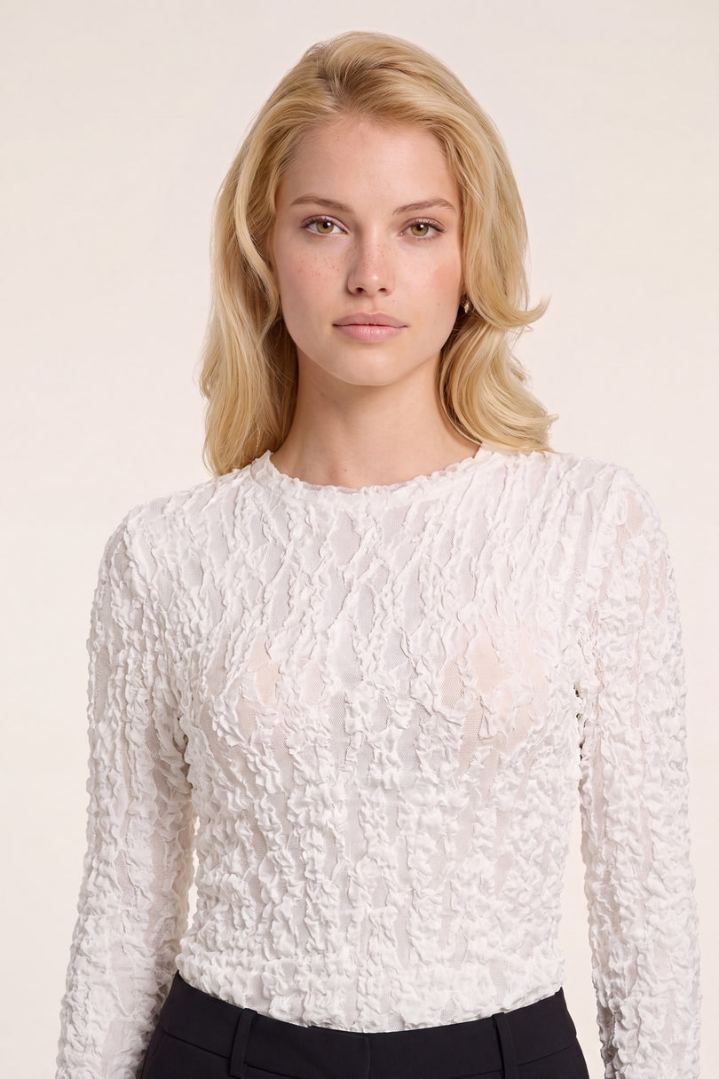 Fitted Floral Lace Top - White - macro view