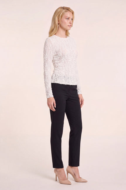 Fitted Floral Lace Top - White - side view