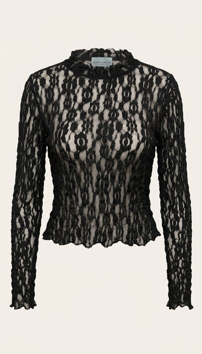 Fitted Lace Shirt - Black - Front