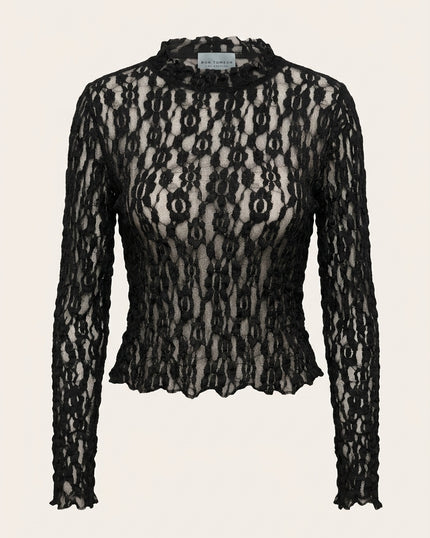 Fitted Lace Shirt - Black - Front