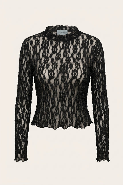 Fitted Lace Shirt - Black - Front
