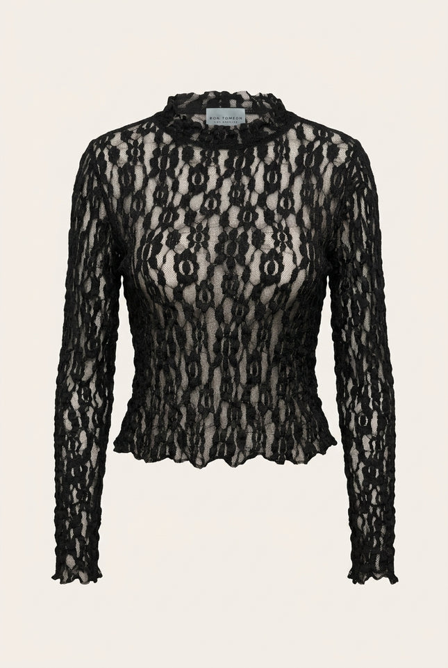 Fitted Lace Shirt - Black - Front