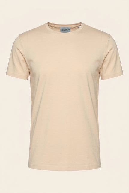 Fitted Lightweight Crew-Neck T-Shirt - Beige - Front