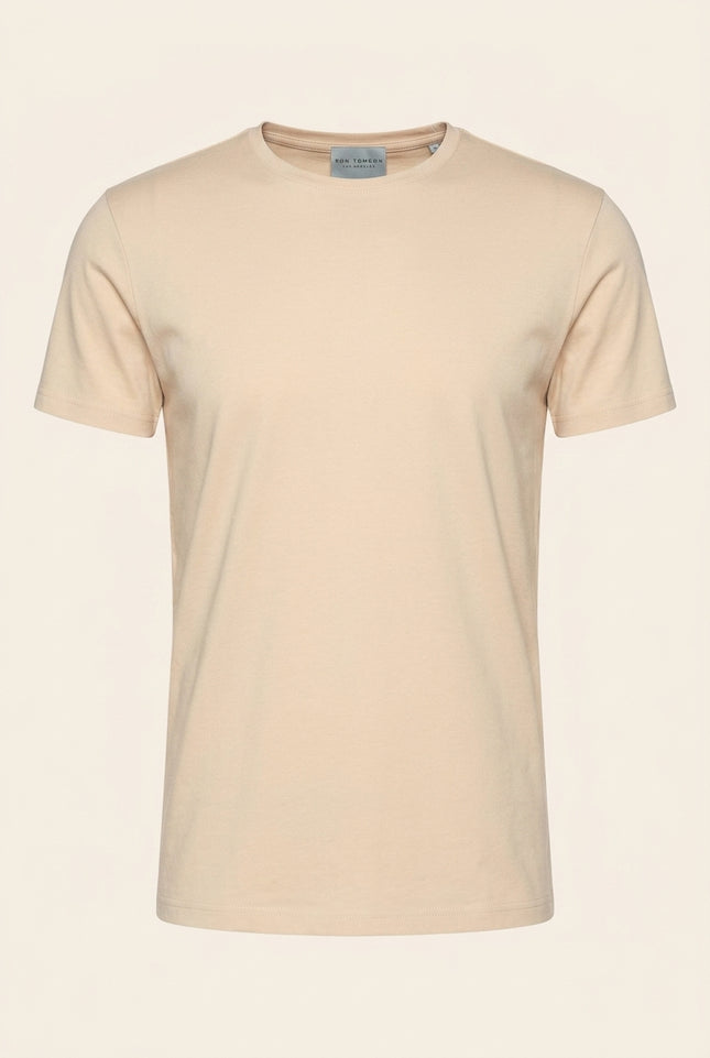 Fitted Lightweight Crew-Neck T-Shirt - Beige - Front