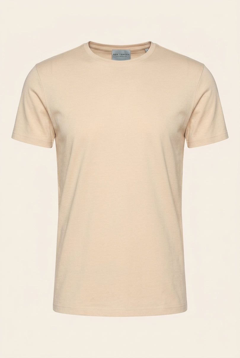 Fitted Lightweight Crew-Neck T-Shirt - Beige - Front