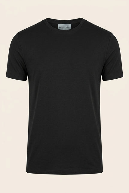 Fitted Lightweight Crew-Neck T-Shirt - Black - Front