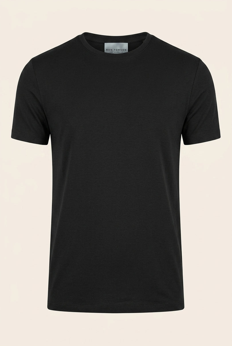 Fitted Lightweight Crew-Neck T-Shirt - Black - Front