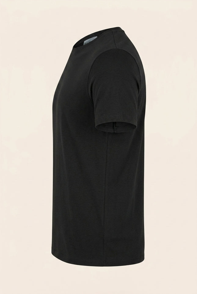 Fitted Lightweight Crew-Neck T-Shirt - Black - Side
