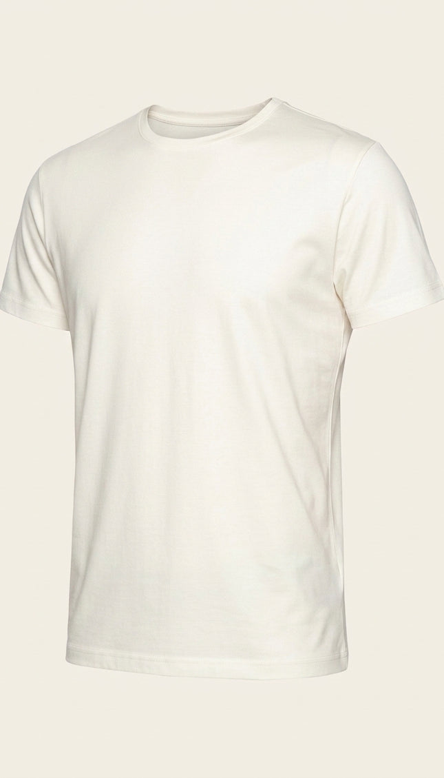 Fitted Lightweight Crew-Neck T-Shirt - Off-White - Front