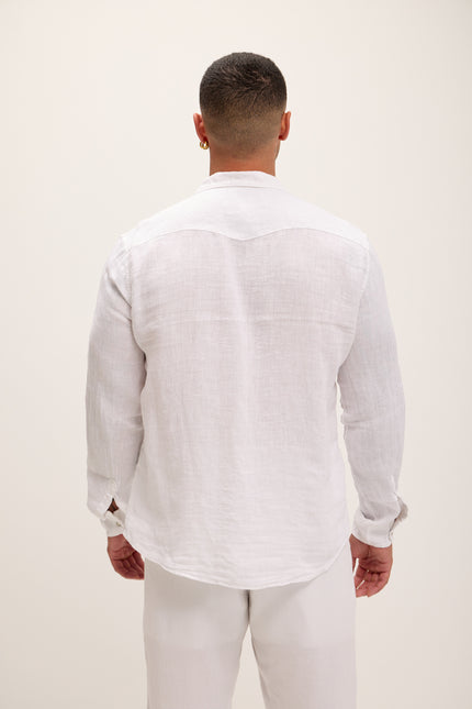 Fitted Snap Western Linen Shirt - True White - Ron Tomson