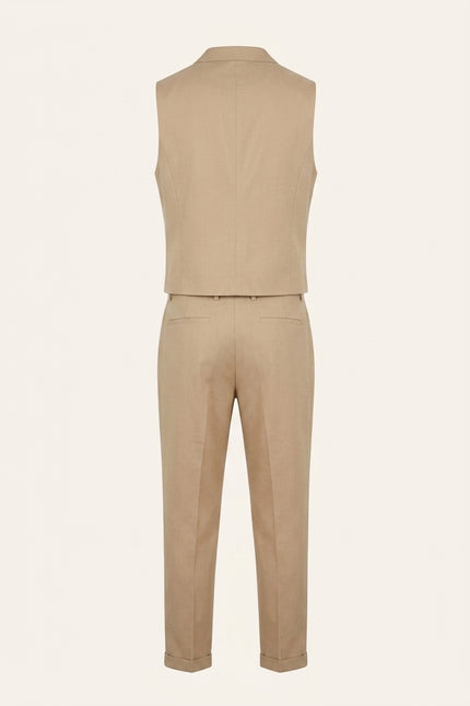 Fitted Vest and Pants Set - Beige - Back
