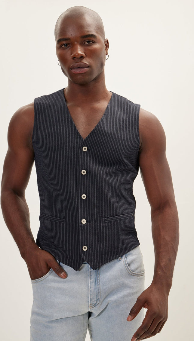 Five Button Navy Vest - Ron Tomson