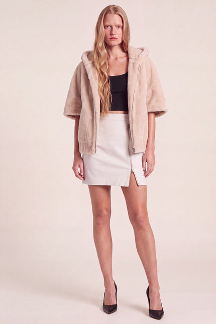 Reversible Lambskin Shearling Hooded Jacket - Cream - front view