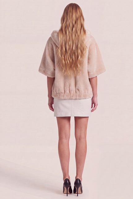 Reversible Lambskin Shearling Hooded Jacket - Cream - back view