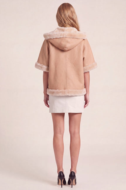 Reversible Lambskin Shearling Hooded Jacket - Cream - reversed, back view
