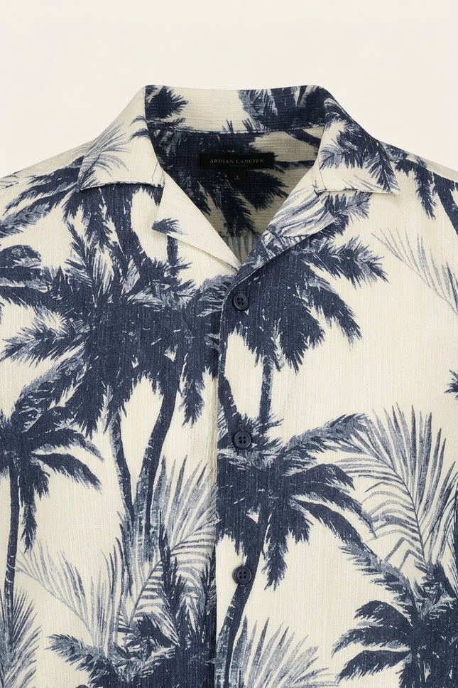 Floral Camp Collar Shirt - Cream Navy - Detail
