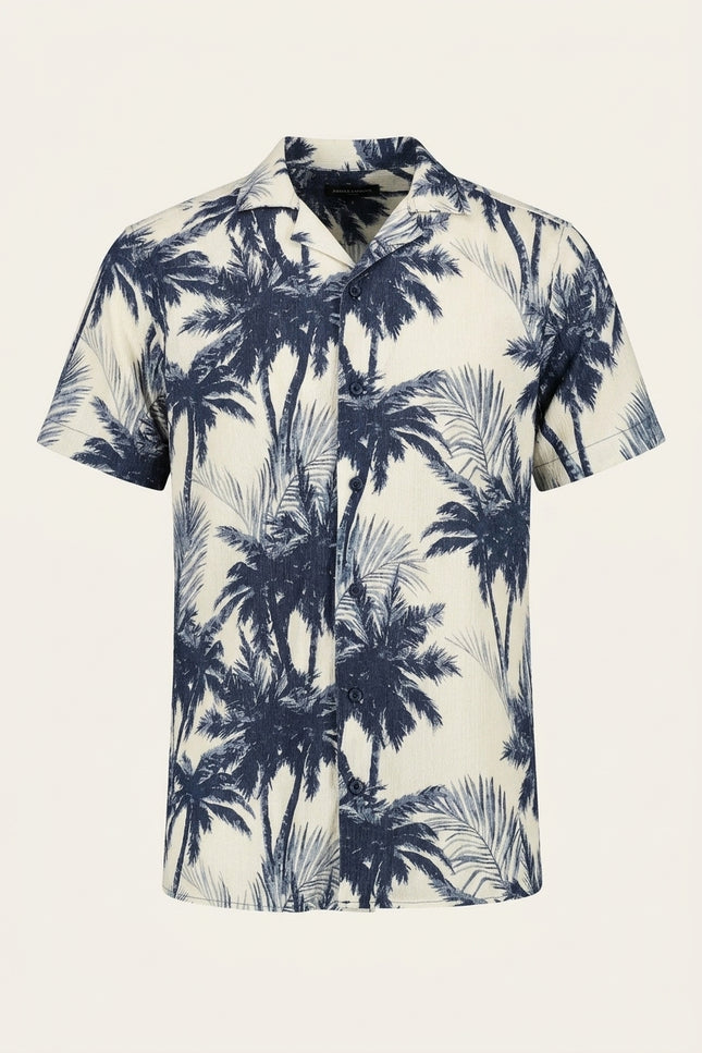Floral Camp Collar Shirt - Cream Navy - Front