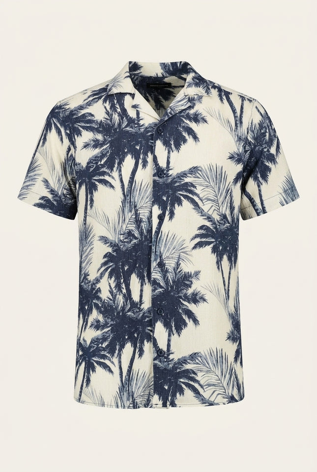 Floral Camp Collar Shirt - Cream Navy - Front