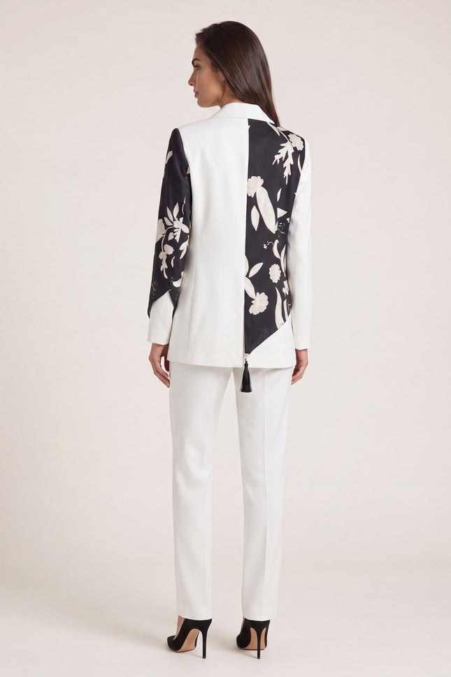 Split Design Blazer - White Black - back view