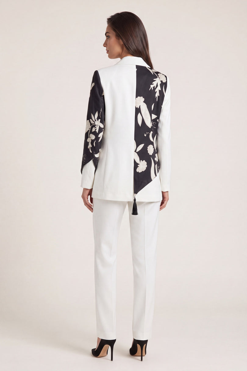 Split Design Blazer - White Black - back view