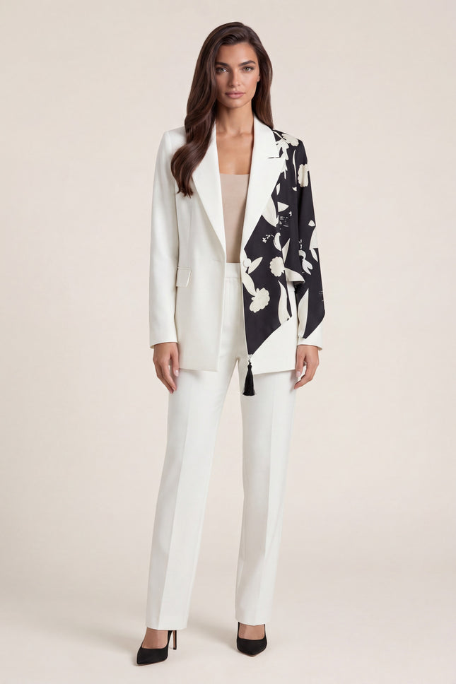 Split Design Blazer - White Black - front view
