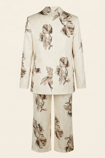 Floral Single Button Suit - White Beige - Back