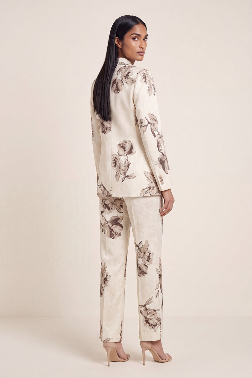 Floral Single-Breasted Suit - White Beige - back view